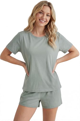 Image of LUBOT Womens Bamboo Viscose Pajamas for Women PJ Set 2 Piece Soft Cooling Short Sleeve Capri Pants Summer Sleepwear Set S-XXL