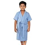 Rangoli Mini Noble 100% Cotton Kids Bathrobe, 400 GSM | Ultra-Soft, Super Absorbent Hooded Bathrobe for Boys and Girls I Blue 9 to 10 Years