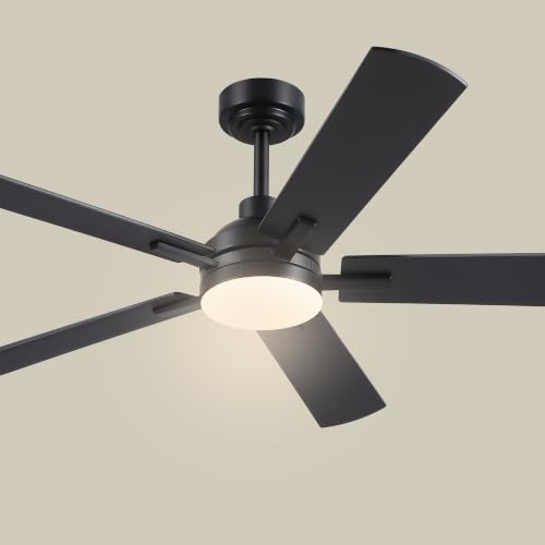Image of JSAITEE Ceiling Fans with Lights - 52Inch Low Profile Flush Mount Ceiling Fan with Light and Remote Control, DC Reversible Motor, Dimmable, 6 Speeds Ceiling Fan for Bedroom, Kitchen, Black