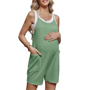 Women’s Maternity Overalls Shorts Pregnancy Casual Sleeveless Jumpsuits Romper with Pocket