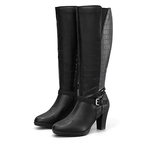 Mysoft Women's Knee High Boots Chunky Heel Boots With Zipper #TOP1