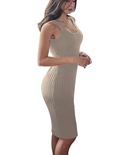 Image of FAIMILORY Women's Basic Ribbed Sundress Stretchy Bodycon Casual Midi Tank Dress