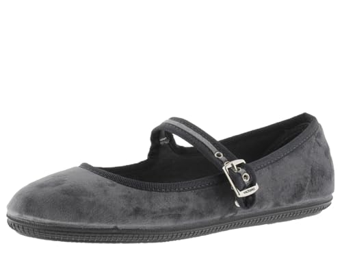 victoria Bailarinas Oda Terciopelo & Ribete Al Tono & Hebilla 104913 para Niñas Gris 28
