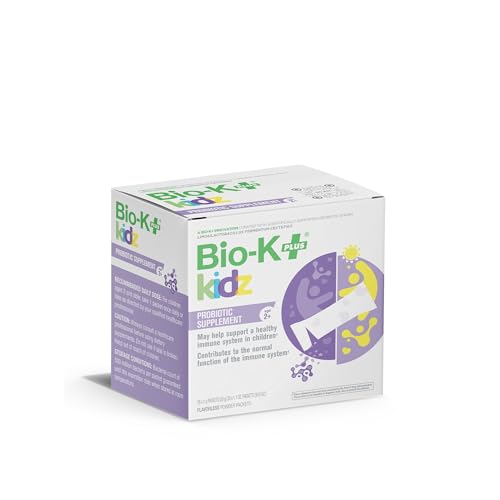 Bio-K+ Kidz Probiotic Powder for Kids with Vitamin D3, Shelf-Stable, Non-GMO, Gluten-Free – 28 Single-Serve Packets