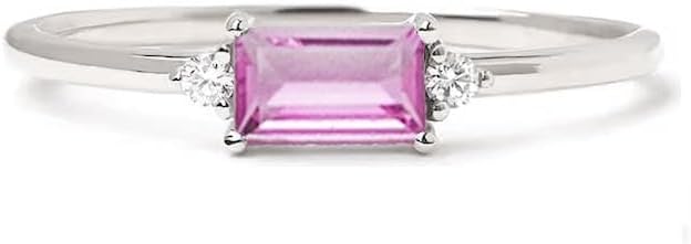 Pink Tourmaline Ring,14k Solid Gold Tourmaline and Genuine Diamond Baguette Engagement Ring, Minimalist Ring For Women Daily Wear - GJH112