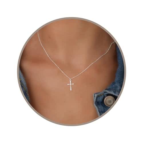 Annika Bella Small Cross Necklace, 925 Sterling Silver Faith Jewelry, Religious Tiny Pendant Charm Necklaces, Gift for Her (Silver) - View 2