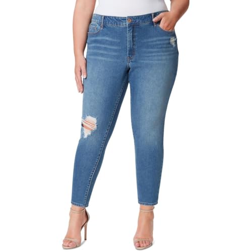 Jessica Simpson Womens Plus High Rise Destroyed Skinny Jeans