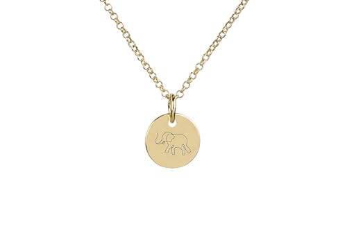 Collier pendentif rond avec gravure éléphant, l'éclat durable