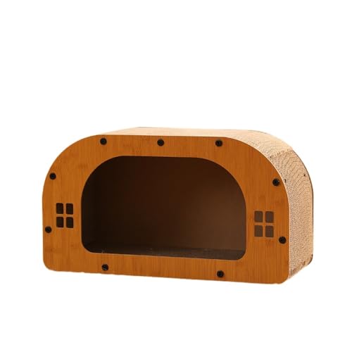 Vilom 猫用多機能キャットハウス 爪とぎ一体型 ダブルデッキ 猫ベッド 天然木&耐久段ボール製 キャットタワー 猫家具 室内用おしゃれ猫用品 (中くらい)