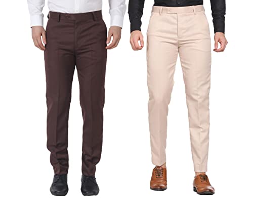 Image of MALENO Men Formal Trouser Regular Fit Solid | Soft and Breathable Pant Combo (Pack of 2)