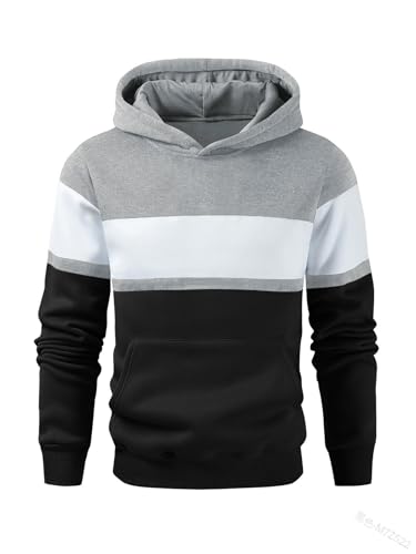 Haloumoning Boys Color Block Pullover Hoodies Kids Fashion Hooded Sweatshirts With Kangaroo Pockets Black cover