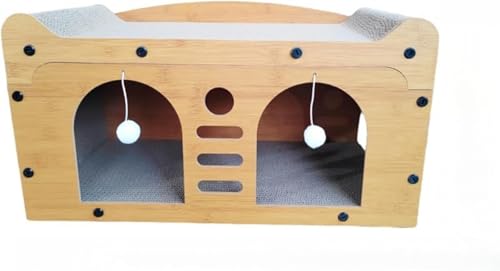 CokBlu猫用品セット キャットハウス猫用ハウス 木製高密度段ボールダンボールハウス 猫ベッド爪とぎ 組立収納簡単省スペース 四季対応通気両面使用可能 家具傷防止ストレス解消