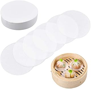 Dokpav Baking Parchment, 500pcs 9cm Non-Stick Greaseproof Baking Parchment Paper, Baking Oil Paper, Bamboo Steamer Paper, Air Fryer Liner, Wax-Paper Beef Burger Discs, for Burger,Patty,Cooking,Grill