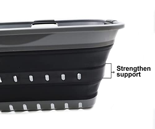 Image of SAMMART 42L (11 gallon) Collapsible Plastic Laundry Basket - Foldable Pop Up Storage Container /Organizer - Portable Basket - Space Saving Hamper /Basket (2, Grey /Black)