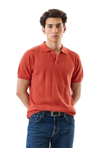 Image of SNITCH Men's Polo Shirt | Slim Fit Textured Knit Design | 100% Cotton Fabric & Breathable Material | Buttoned Closure & Straight Hemline | Casual & Streetwear