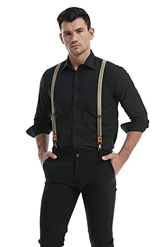Mendeng Men Beige Stripe Suspenders Bronze Snap Hooks Braces For Wedding Party #TOP2