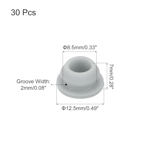 Image of MECCANIXITY 30pcs Silicone Snap in Locking Hole Plugs,8.5mm /0.3 Inch Mounting Diameter Narrow Groove Width 2mm Panel Seal Cover Round for Kitchen Bulkheads Waterproof Sealing Plugs Grey