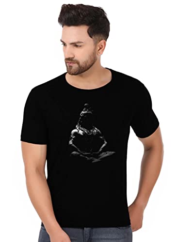 Image of prabhu bhakti Mahadev Image with Mahadev Text Printed Tshirts Shiva Mahadev Mahakal Tshirts Cotton Round Neck Half Sleeve Black T-Shirt for Men
