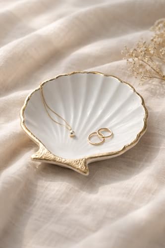 Image of TREETRUNK Handmade Concrete Shell Trinket Tray | Jewellery /Makeup /Table Organizer | Home Decor | Candle Tray | Multipurpose | Gold Foil | 9.5x9.5cm
