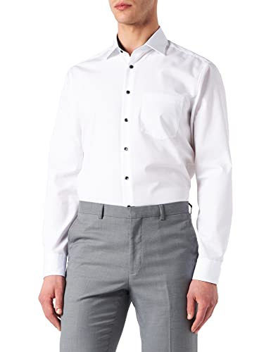 Seidensticker Herren Business-Hemd - Regular Fit - Bügelfrei- Kent-Kragen - Langarm - 100% Baumwolle Weiß (Weiß 01) 45