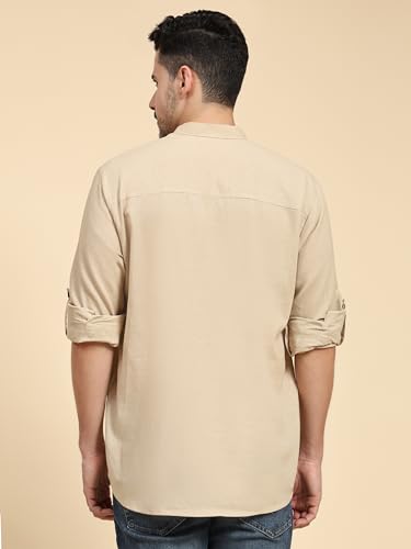 Image of SKAVIJ Men Solid Cotton Long Sleeve Casual Henley Kurta Shirt