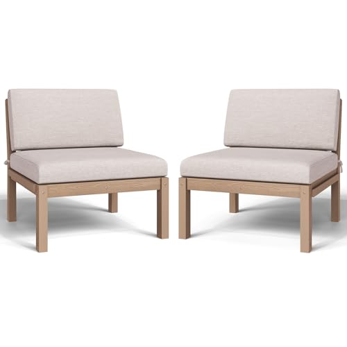 Image of Outdoor Patio Chairs Set of 2, HIPS Modular Sectional Seatings & Thick Cushions- Side Interlock Easy to Connect, Weatherproof Patio Furniture Set for Backyard, Deck, Poolside (Teak)