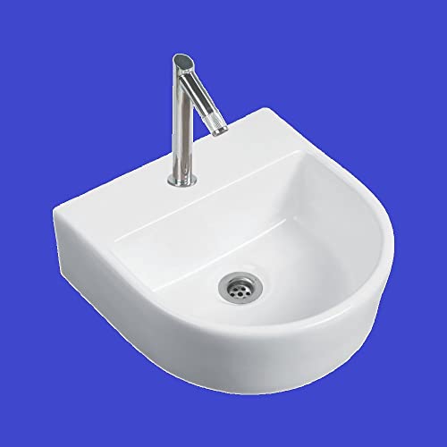 Image of Wash Basin Table Top Over Counter Vessel Sink Glossy Finish White Sink for Bathroom (13 x 13 x 5 Inch)