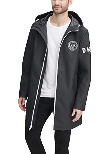 DKNY Men's Classic Long Rubberized Rain Jacket, Black, Medium