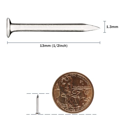1200pcs Hardware Nails, 1/2'' × 18 Ga Nickel Plated Hanging Nails, Flat Head Nails, Wall Nails for Hanging, Finishing Nails, Tiny Nails, Small Nails (1/2 in)