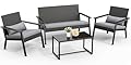 Ahomly 4-Piece Outdoor Wicker Patio Furniture Set with Deep Seating Cushions and Table for Balcony, Backyard, and Porch (Gray)