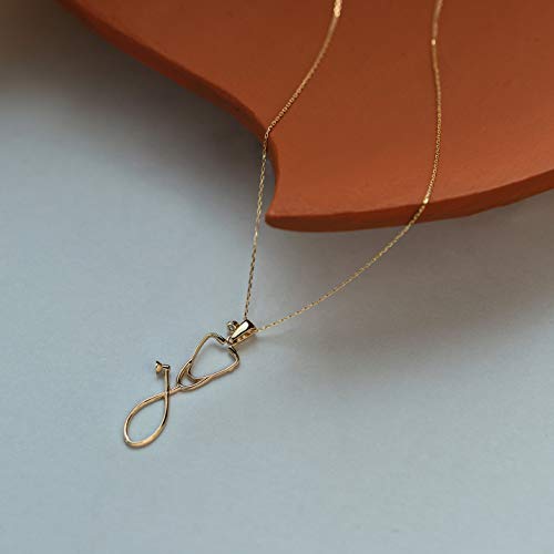 Gelin Diamond Stethoscope Necklace 14K or10K Solid Gold |18 inch Gold Chain3