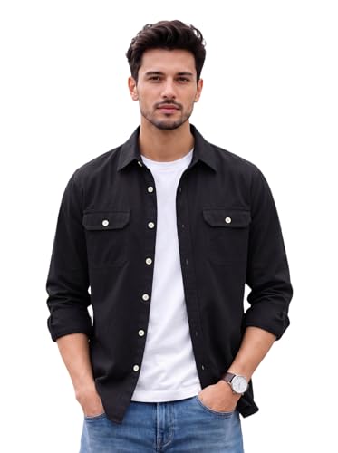 Image of Amazon Brand - INKAST Men's Cotton Blend Button Down Shirt | Long Sleeve Casual Lightweight Breathable Collared Shirts | Soft Comfortable Everyday Wear |Two Flap Chest Pockets |Using like Jacket Shirt