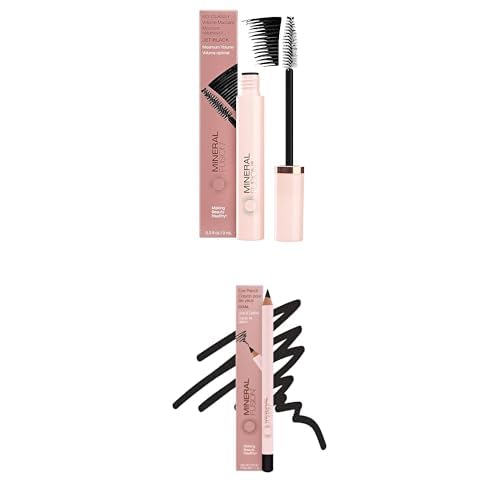 Mineral Fusion So Classy Volumizing Mascara Black .3fl oz & Eye Pencil, Black Coal, 0.04 Oz Value Bundle