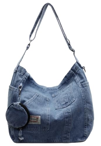 Slouchy Denim Bags for Women Large Shoulder Bag Canvas Crossbody Messenger Bag Tote Bag Handbag Purse