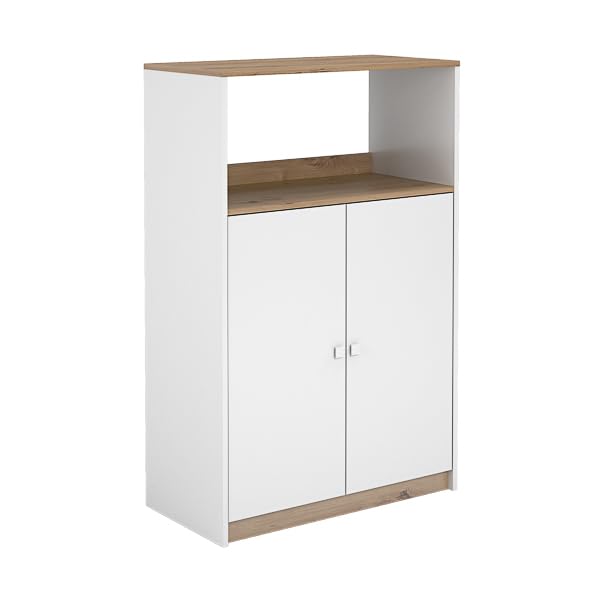 Meuble d'appoint pour micro-ondes Blanc et chêne 124 x 80 x 40 cm (hauteur x largeur x profondeur)
