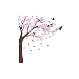 Riesige Blumen-Wandaufkleber, Pfirsichblüte, braune Äste, Wandaufkleber, DIY, entfernbar, Kirschblüte, grüne Blätter, Blütenblätter, Wanddekoration für Mädchen und Buchstaben (One Size)
