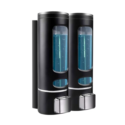 Dispensador de champú y acondicionador, 800 ml, dispensador de champú de ducha montado en la pared, sin taladro, dispensador de jabón para ducha, baño, hotel (2 cámaras)