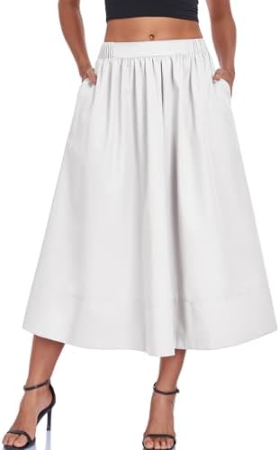 HOTIAN Women's A-Line Midi Skirts Casual Summer Elastic High Wais...