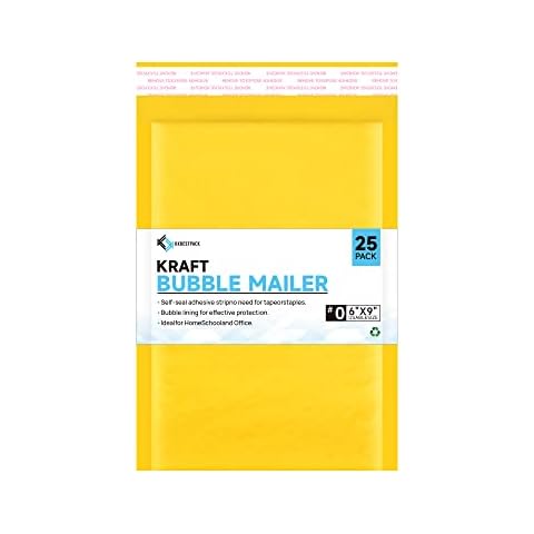 Kkbestpack Kraft Bubble Mailers #0, Self-Seal Padded Mailing Envelopes, Pack of 25, 6x9 Inches Cover