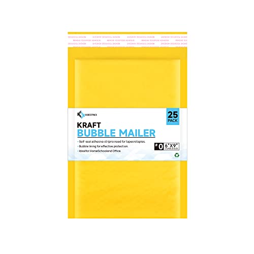 Kkbestpack Kraft Paper Bubble Mailers #0, Self-Seal Padded Mailing Envelopes, Pack of 25, 6×9 Inches