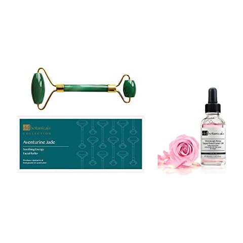 Dr Botanicals Moroccan Rose Facial Oil 30ml with Aventurine Jade Soothing Energy Facial Rollers (Gold Metal Handle) Cover