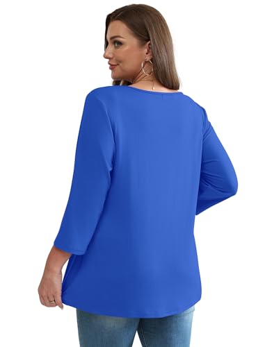 Image of OFEEFAN 3 /4 Length Sleeve Womens Tops 2026 Blouses for Women Dressy Casual Fashion Clothing V Neck Babydoll Tops Fall Outfits