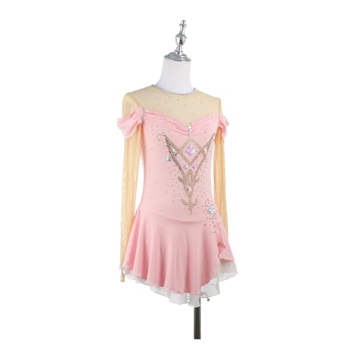 DIJITOO Vestido de patinação artística, fantasia de competição com costura de princesa de strass bri