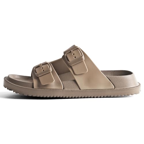 Image of Arch Support Footbed Sandals for Women & Men, Adjustable Double Buckle Comfort Sandals, Cork-Style Cushioned Sole, Casual Walking Slides for Everyday Wear