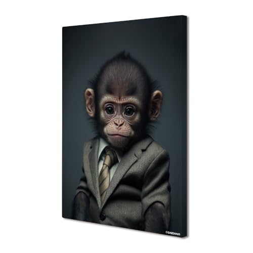 GABSHAIM Baby Monkey In A Business Suit Canvas Wall Art Oil Painting Funny Animal Portrait Canvas Print Poster Picture Home Living Room Bedroom Decoration Wrapped Canvas, Style 2