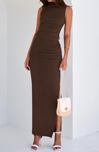 BTFBM Summer Two Piece Skirt Set for Women 2025 Dressy Lightweight Sleeveless Knit Top Going Out Split Maxi Skirt Set