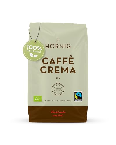 J. Hornig Kaffeebohnen Bio & Fairtrade, Caffè Crema Bio, 500g ganze Bohnen, Arabica & Robusta, säurearmer Kaffee mit Noten von Kakao & dunkler Schokolade, Stärke 4/5