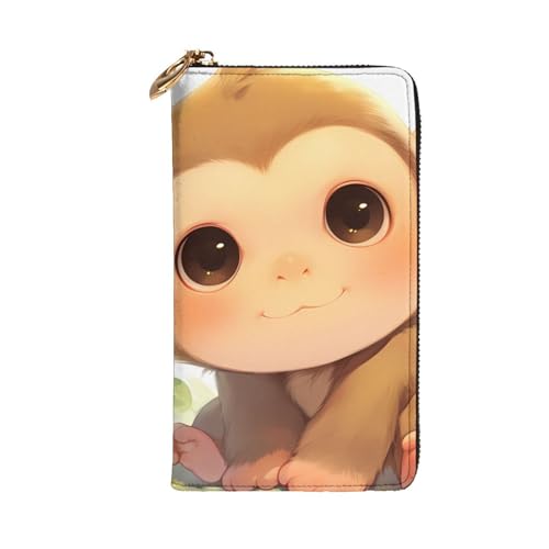 Cute Monkey Prints Leather Long Clutch Wallet for Fashionable Girls and Women - Durable, Stylish, and Functional, Black, One Size2