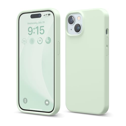 elago Cover Silicone Liquido Compatibile con iPhone 15 Case, Custodia Silicone Premium, Protezione Completa [Struttura Antiurto a 4 Strati], Fodera in Morbida Microfibra Antigraffio [Menta Fredda]