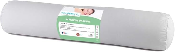 Alpes Blanc - Traversin 140 cm - Anti-Acariens et Anti-Bactériens - Confort Moelleux - Enveloppe 100% Coton - Lavable - Fabrication Française